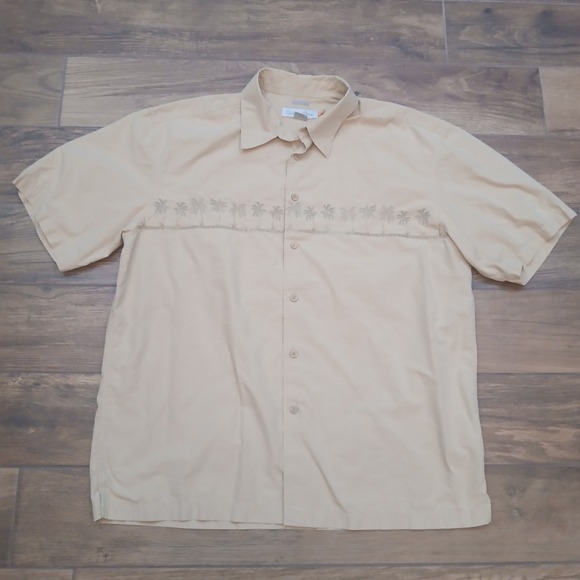 Quiksilver Edition Shirt Mens XXL 2XL Tan Palm Tree Comfort Fit Button Camp - Picture 2 of 10